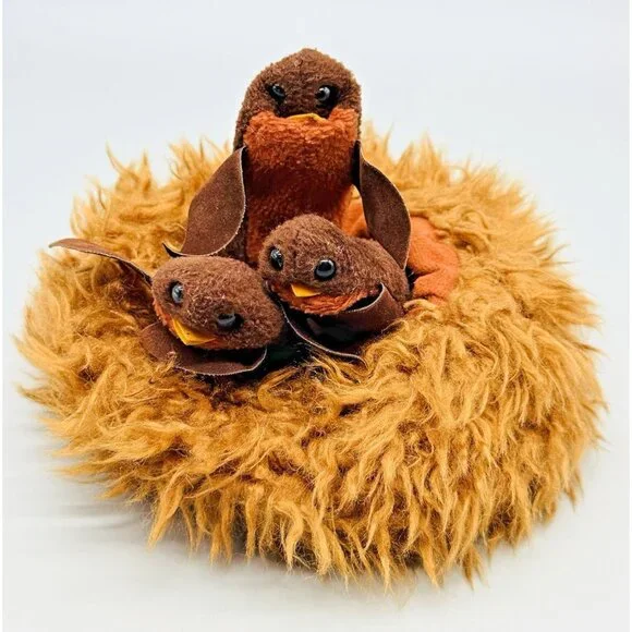 Folkmanis Baby Robin Birds in Nest Hand Puppet Plush Stuffed Animal Toy Vintage - Picture 1 of 8